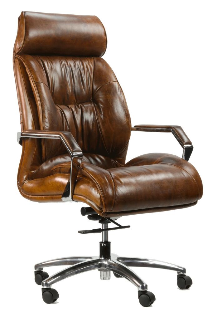 Fauteuils - Fauteuil de Direction en cuir véritable avec roulettes, réglable et ergonomique - JP2B DECORATION