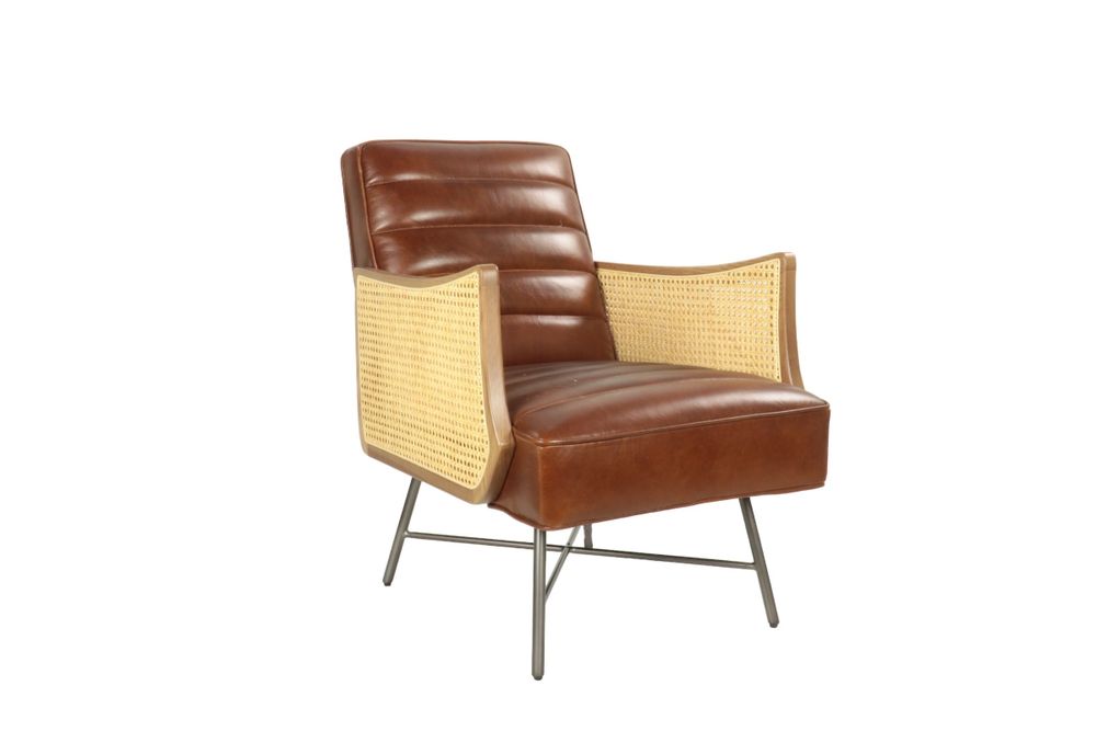 Fauteuils - Fauteuil en cuir et cannage, design moderne, assise confortable - JP2B DECORATION