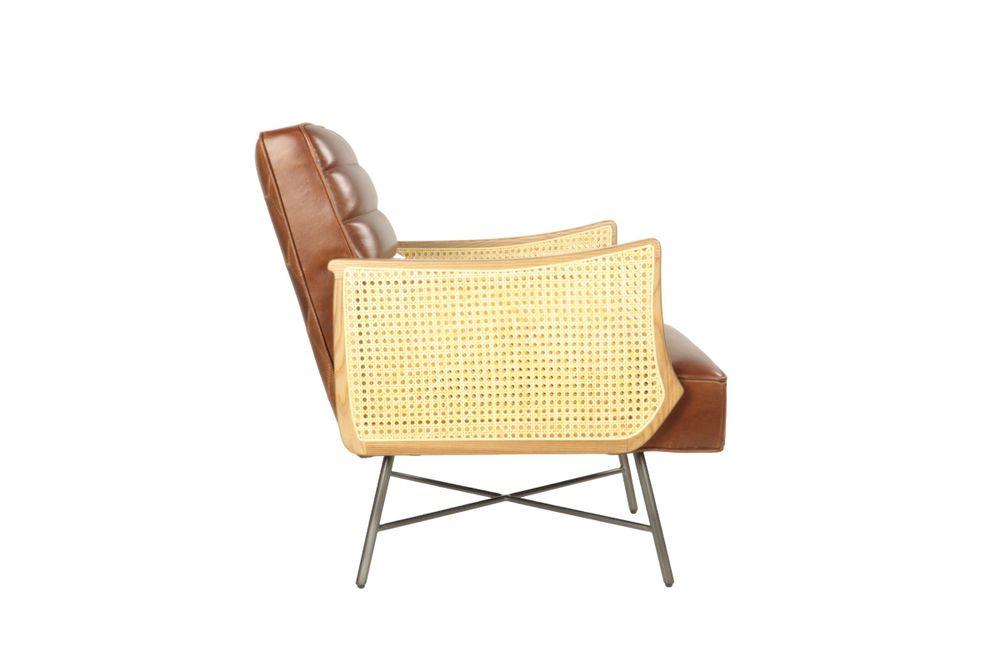 Fauteuils - Fauteuil en cuir et cannage, design moderne, assise confortable - JP2B DECORATION