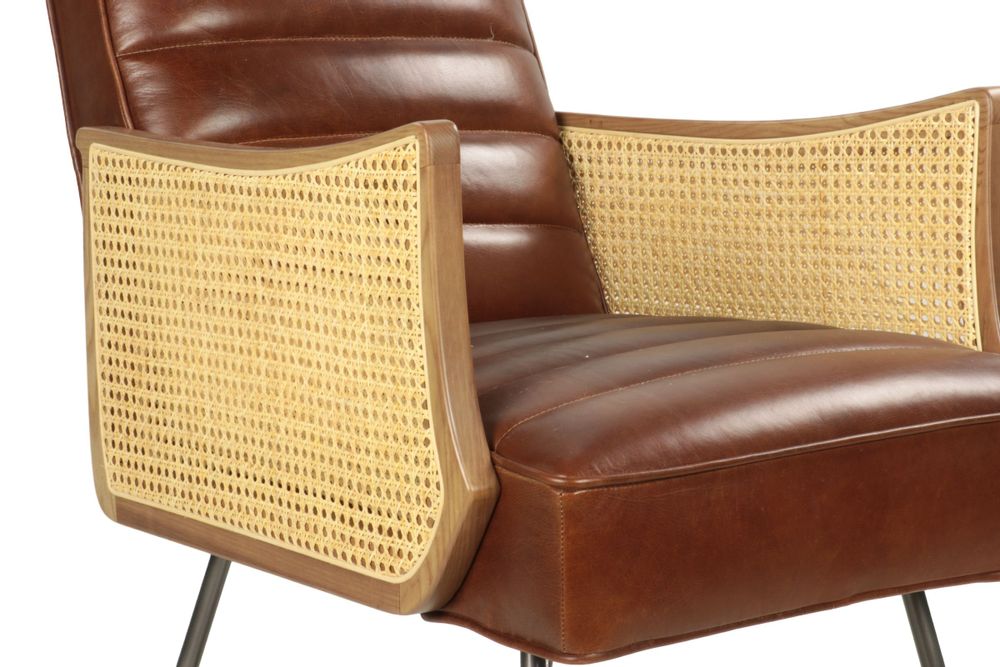Fauteuils - Fauteuil en cuir et cannage, design moderne, assise confortable - JP2B DECORATION