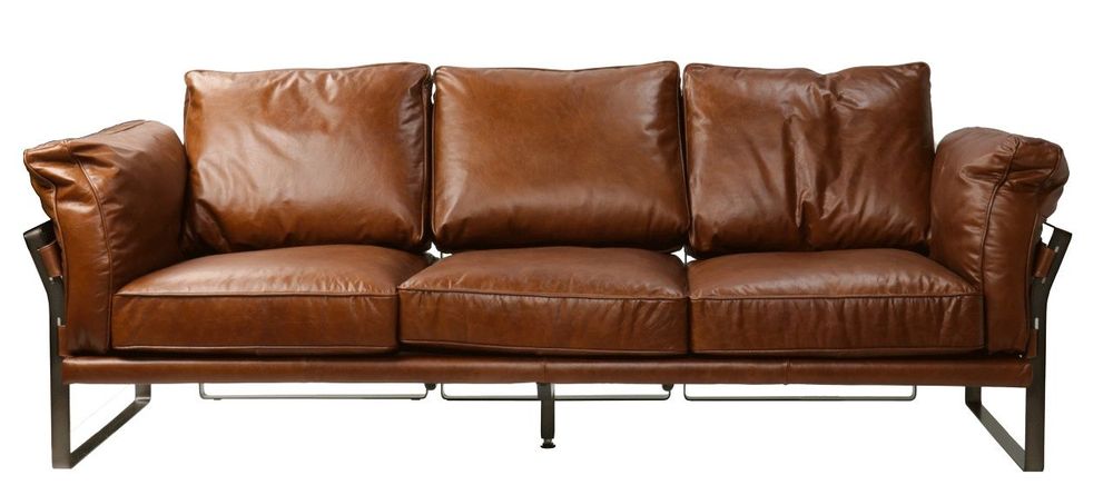 Sofas - Williamsburg 3-seater sofa in genuine leather, modern industrial design - JP2B DECORATION