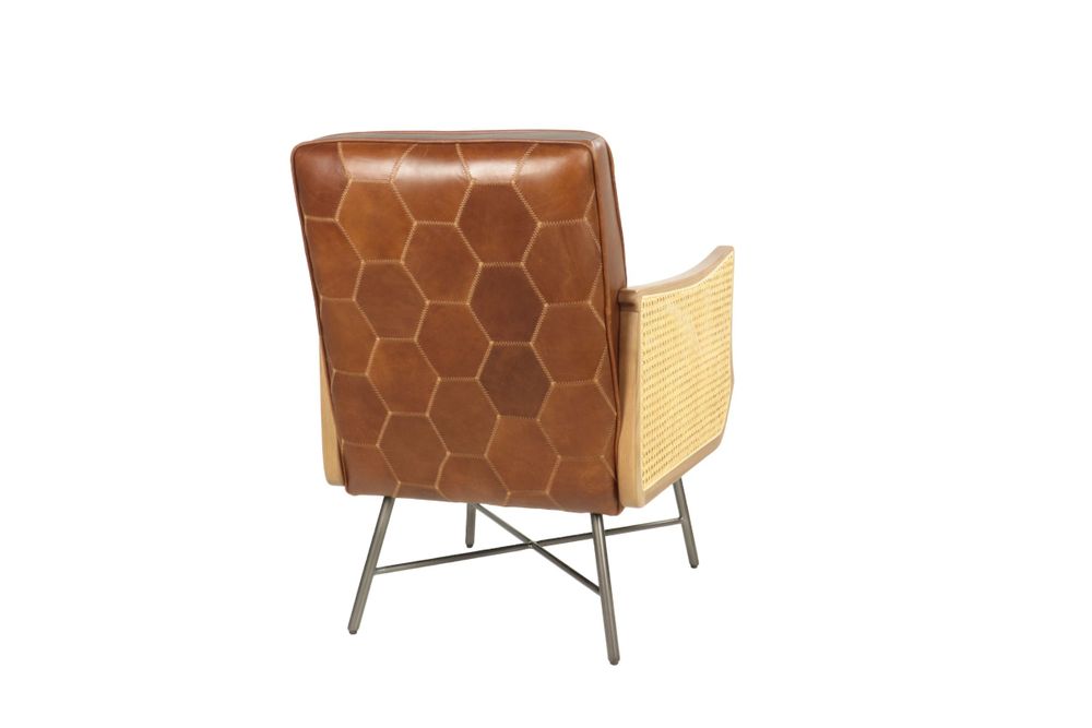 Fauteuils - Fauteuil en cuir et cannage, design moderne, assise confortable - JP2B DECORATION