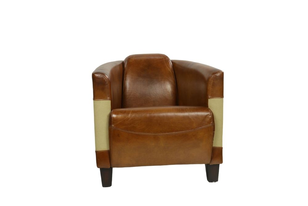 Armchairs - L'élégant armchair in genuine leather and jute, vintage chic design - JP2B DECORATION