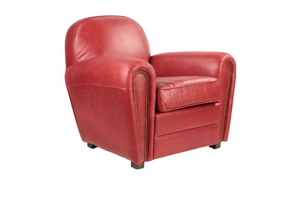 Fauteuils - Fauteuil Club en cuir rouge, design indémodable, dossier rond - JP2B DECORATION