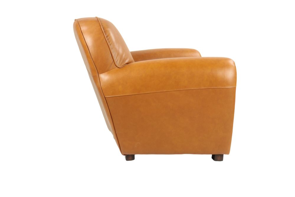 Armchairs - Tan leather Club Chair, timeless design, round back - JP2B DECORATION