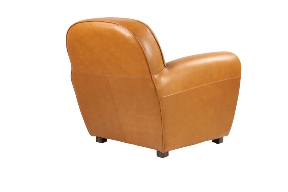 Armchairs - Tan leather Club Chair, timeless design, round back - JP2B DECORATION