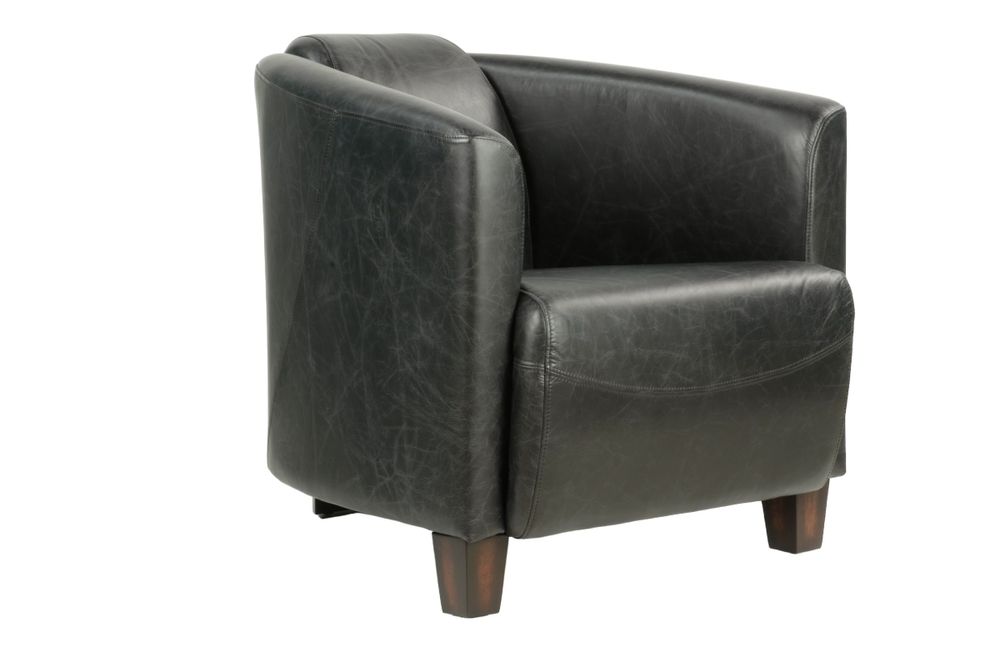Armchairs - Georgio leather armchair, black, sleek design, compact and elegant - JP2B DECORATION