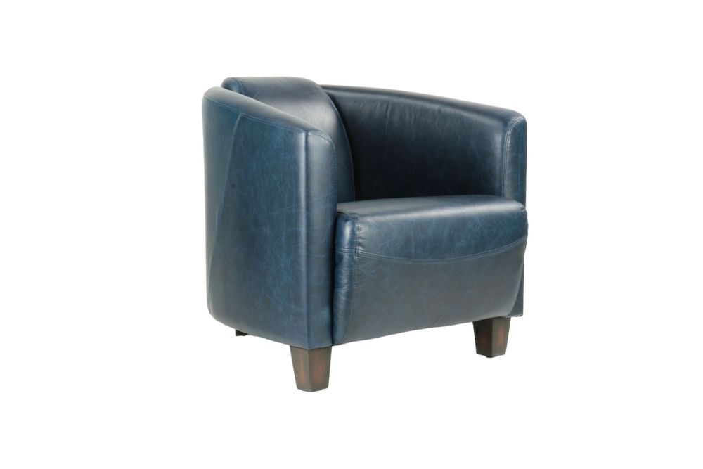 Armchairs - Georgio leather armchair, blue, sleek design, compact and elegant - JP2B DECORATION