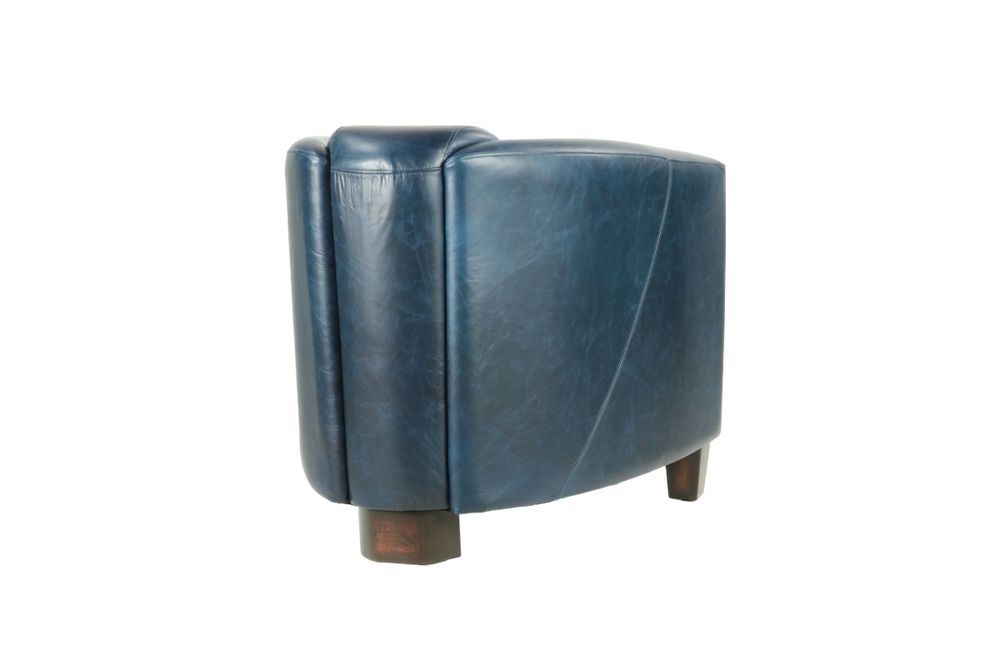Armchairs - Georgio leather armchair, blue, sleek design, compact and elegant - JP2B DECORATION
