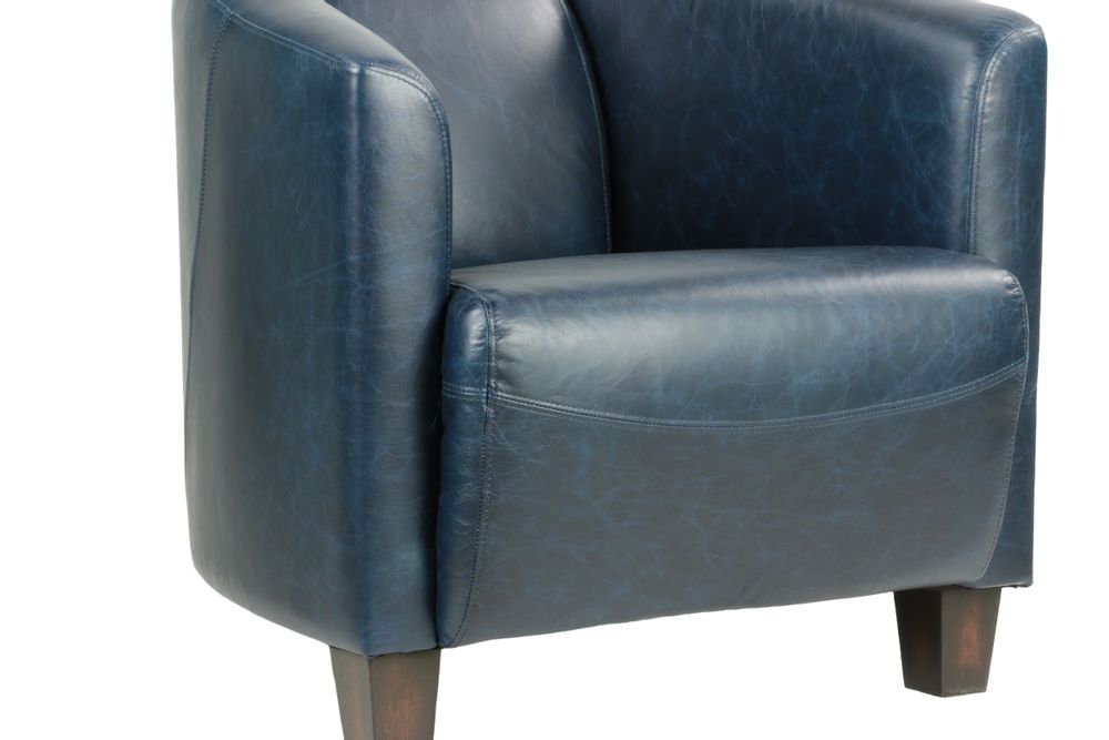 Armchairs - Georgio leather armchair, blue, sleek design, compact and elegant - JP2B DECORATION