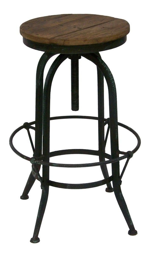 Tabourets - Tabouret de bar en bois et métal, assise réglable, design industriel - JP2B DECORATION