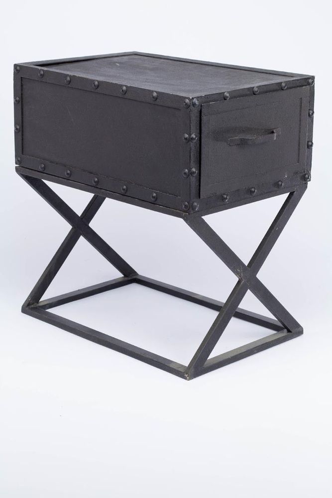 Other tables - Industrial side table, hammered black metal, 60 cm - JP2B DECORATION