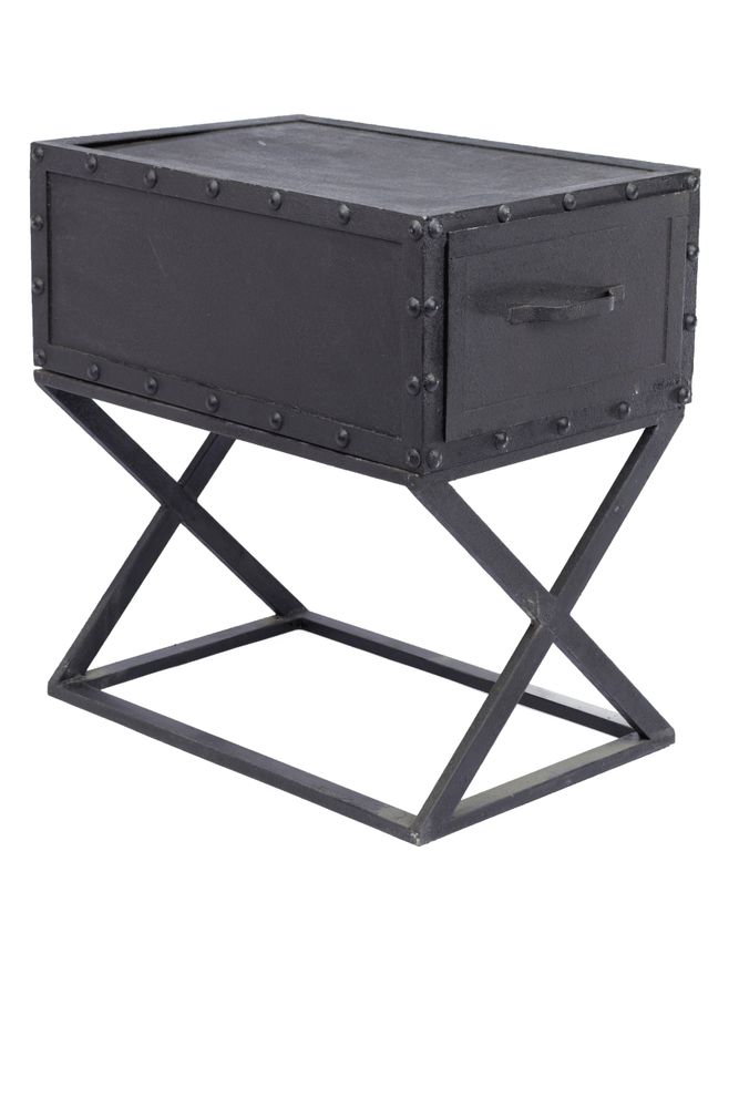 Other tables - Industrial side table, hammered black metal, 60 cm - JP2B DECORATION
