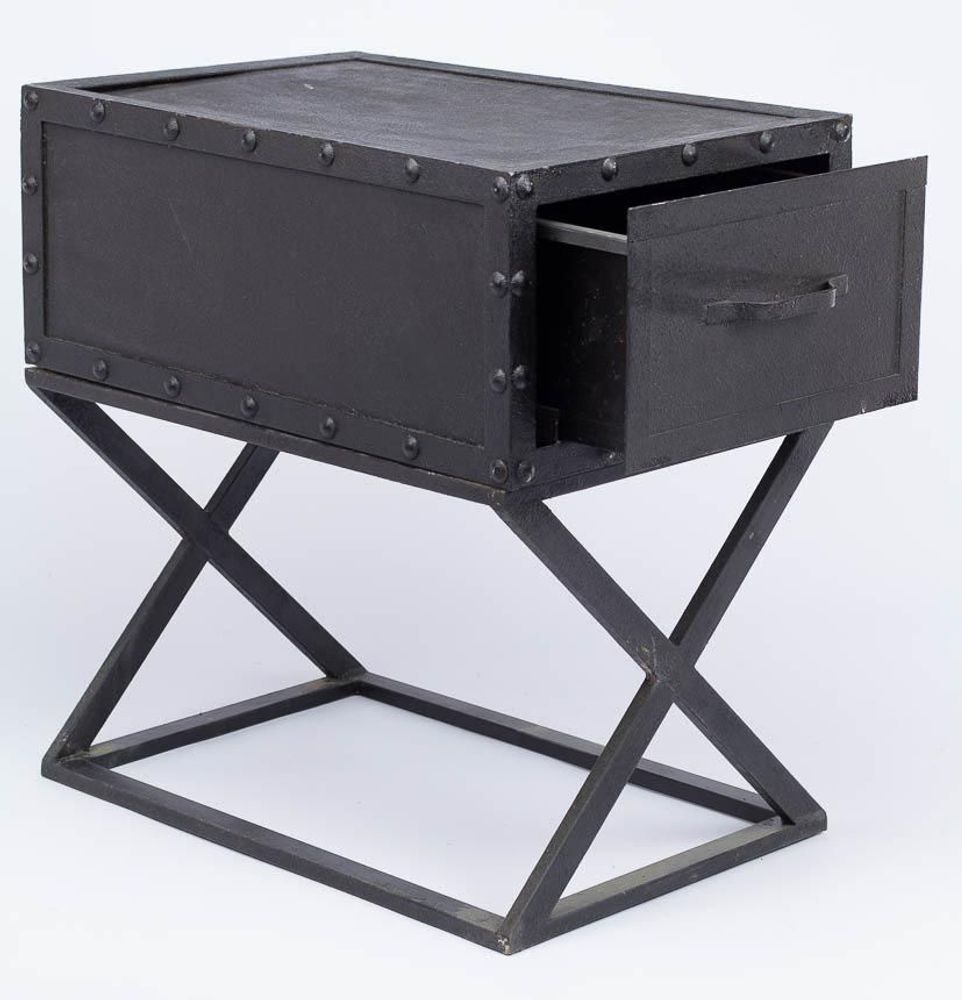 Other tables - Industrial side table, hammered black metal, 60 cm - JP2B DECORATION