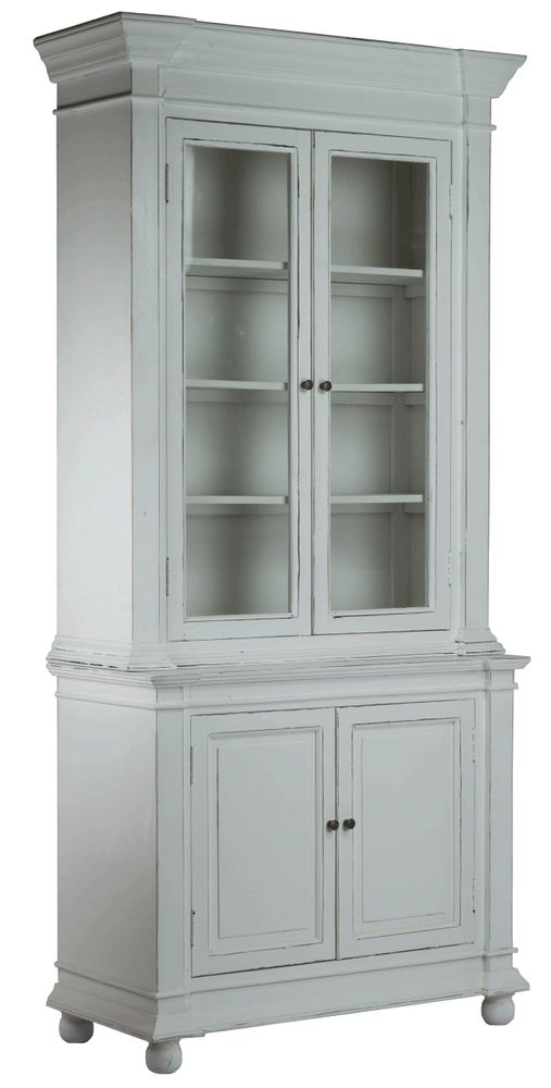 Bibliothèques - Buffet 2 corps en bois blanc vieilli, design rustique, 215 cm - JP2B DECORATION