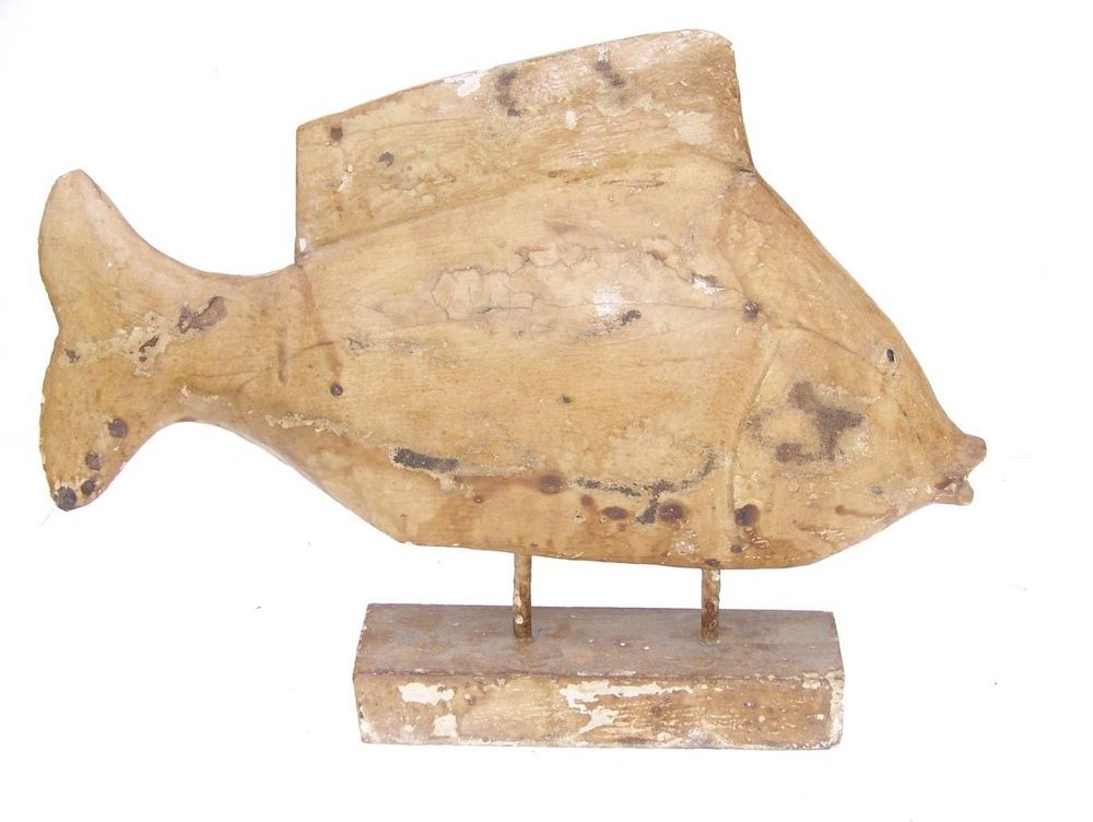 Objets de décoration - Sculpture poisson en bois recyclé, design jaune vieilli, 60 cm - JP2B DECORATION