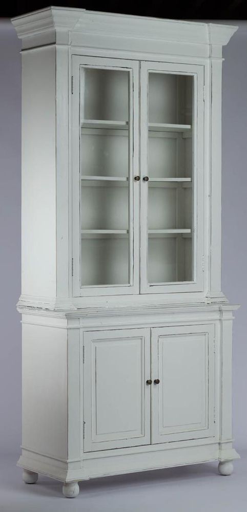Bibliothèques - Buffet 2 corps en bois blanc vieilli, design rustique, 215 cm - JP2B DECORATION