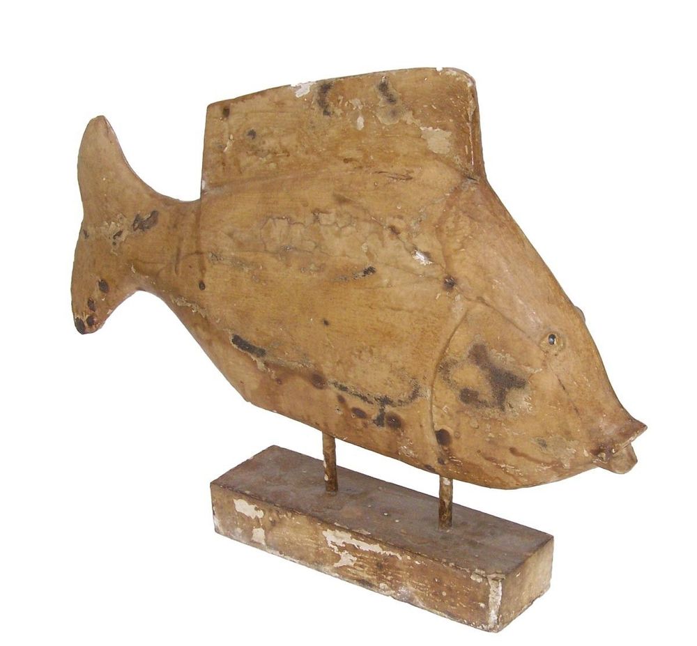 Objets de décoration - Sculpture poisson en bois recyclé, design jaune vieilli, 60 cm - JP2B DECORATION