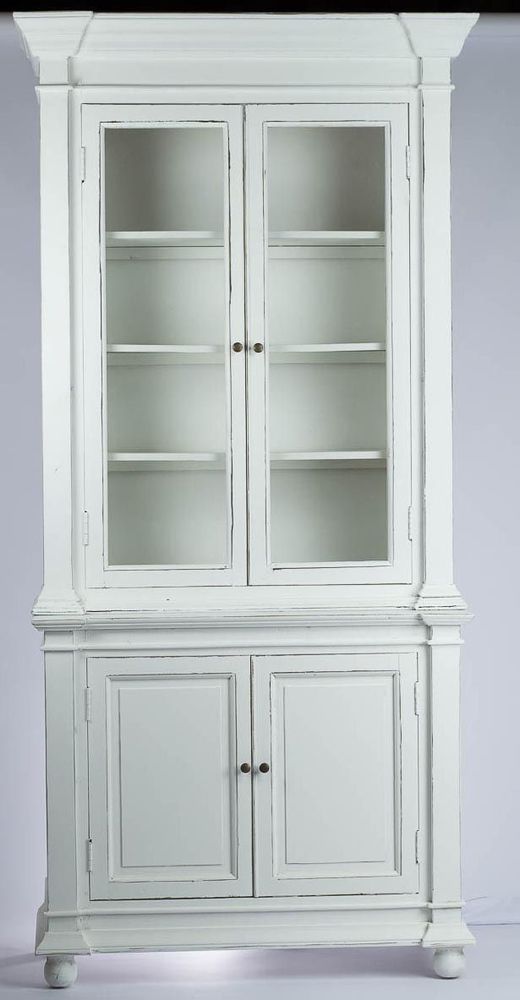 Bibliothèques - Buffet 2 corps en bois blanc vieilli, design rustique, 215 cm - JP2B DECORATION