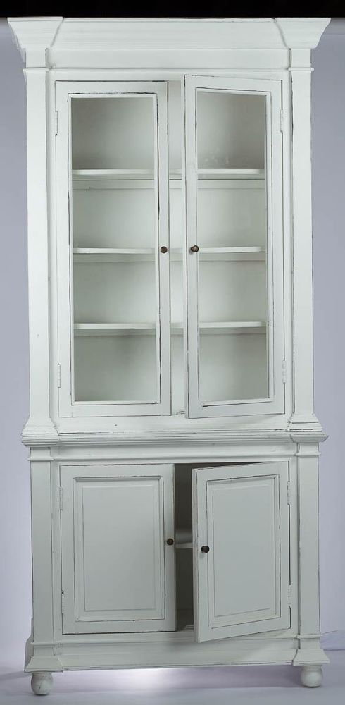 Bibliothèques - Buffet 2 corps en bois blanc vieilli, design rustique, 215 cm - JP2B DECORATION