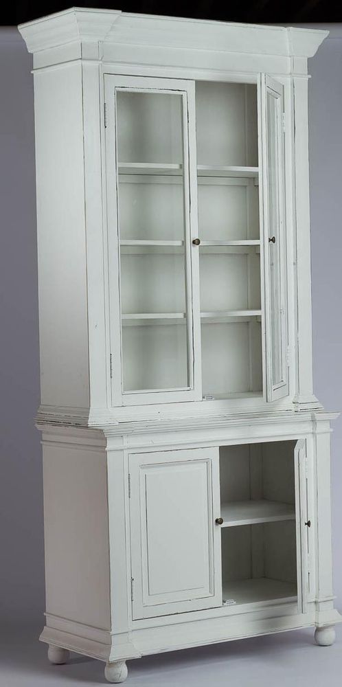 Bibliothèques - Buffet 2 corps en bois blanc vieilli, design rustique, 215 cm - JP2B DECORATION