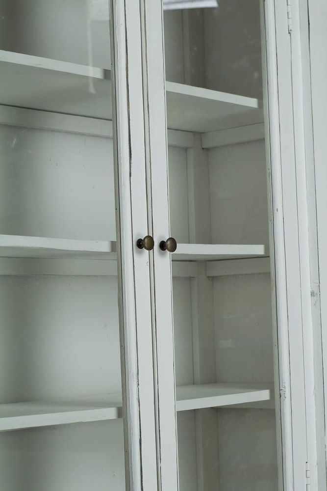Bibliothèques - Buffet 2 corps en bois blanc vieilli, design rustique, 215 cm - JP2B DECORATION