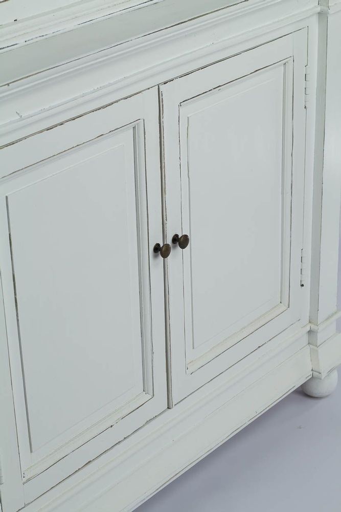 Bibliothèques - Buffet 2 corps en bois blanc vieilli, design rustique, 215 cm - JP2B DECORATION