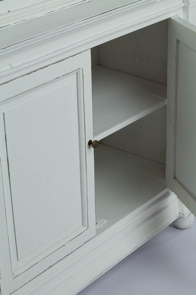 Bibliothèques - Buffet 2 corps en bois blanc vieilli, design rustique, 215 cm - JP2B DECORATION