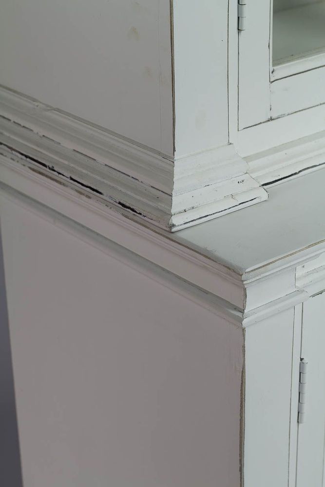 Bibliothèques - Buffet 2 corps en bois blanc vieilli, design rustique, 215 cm - JP2B DECORATION