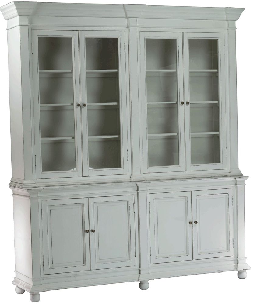 Bibliothèques - Buffet 2 corps en bois blanc vieilli, design rustique, 215 cm - JP2B DECORATION