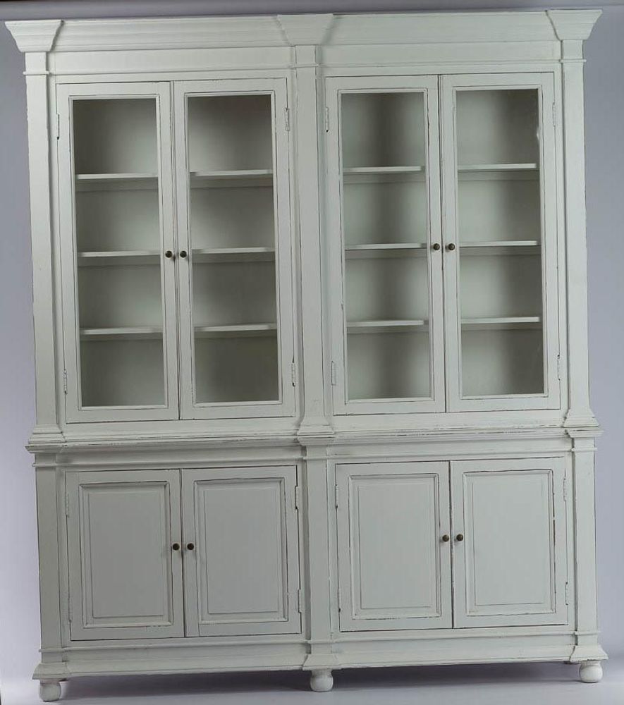 Bibliothèques - Buffet 2 corps en bois blanc vieilli, design rustique, 215 cm - JP2B DECORATION