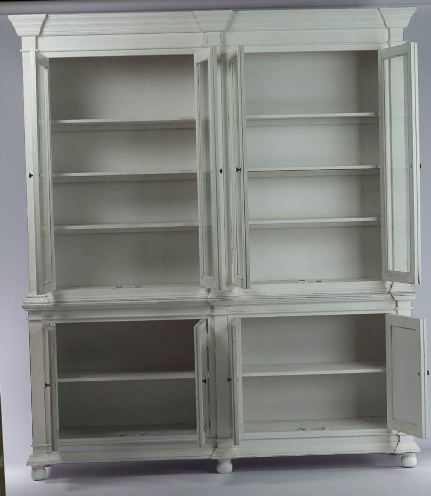 Bibliothèques - Buffet 2 corps en bois blanc vieilli, design rustique, 215 cm - JP2B DECORATION