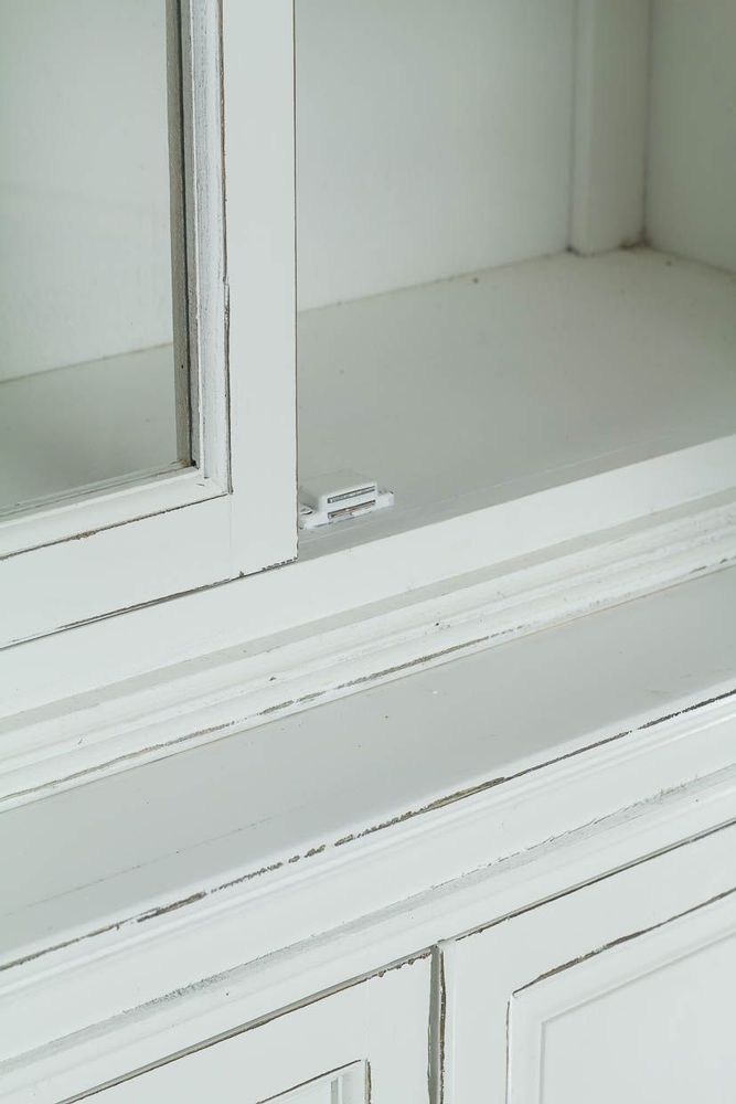 Bibliothèques - Buffet 2 corps en bois blanc vieilli, design rustique, 215 cm - JP2B DECORATION