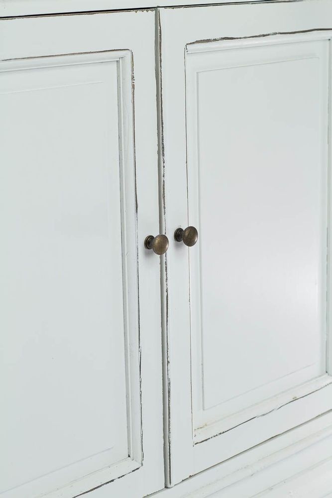 Bibliothèques - Buffet 2 corps en bois blanc vieilli, design rustique, 215 cm - JP2B DECORATION