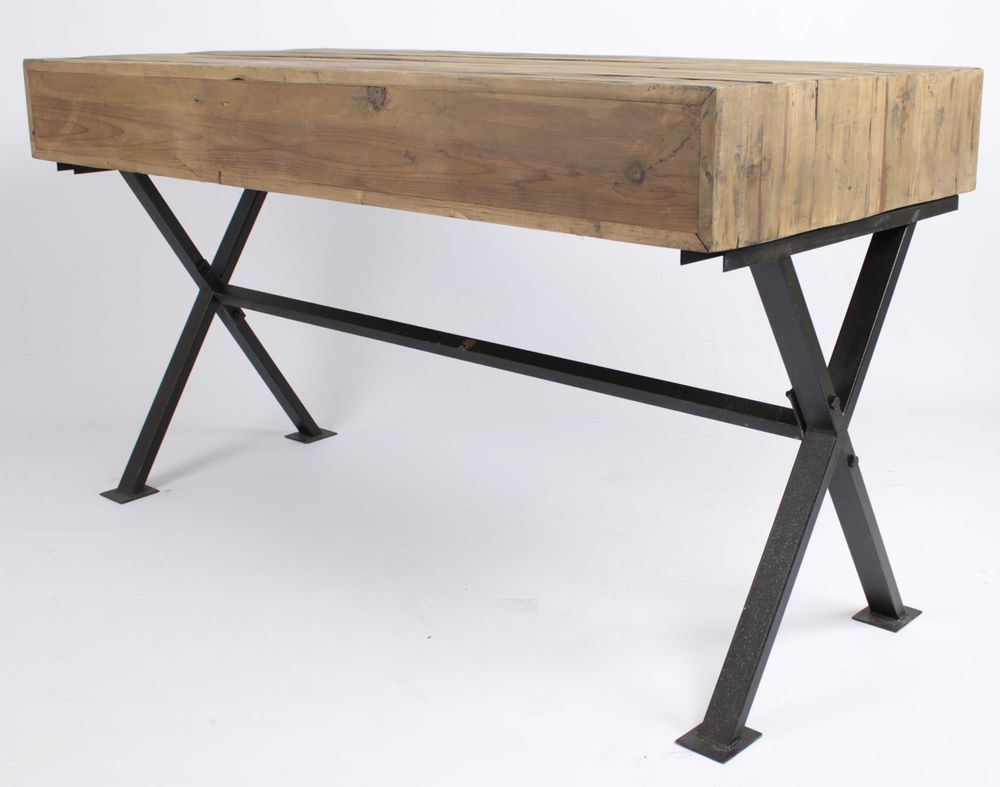 Desks - Industrial desk in metal and recycled wood, 150 cm, 3 drawers, vintage style - JP2B DECORATION
