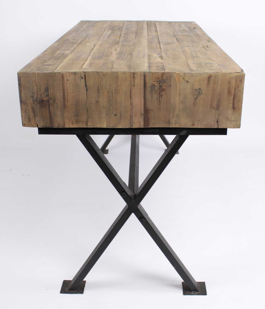 Desks - Industrial desk in metal and recycled wood, 150 cm, 3 drawers, vintage style - JP2B DECORATION