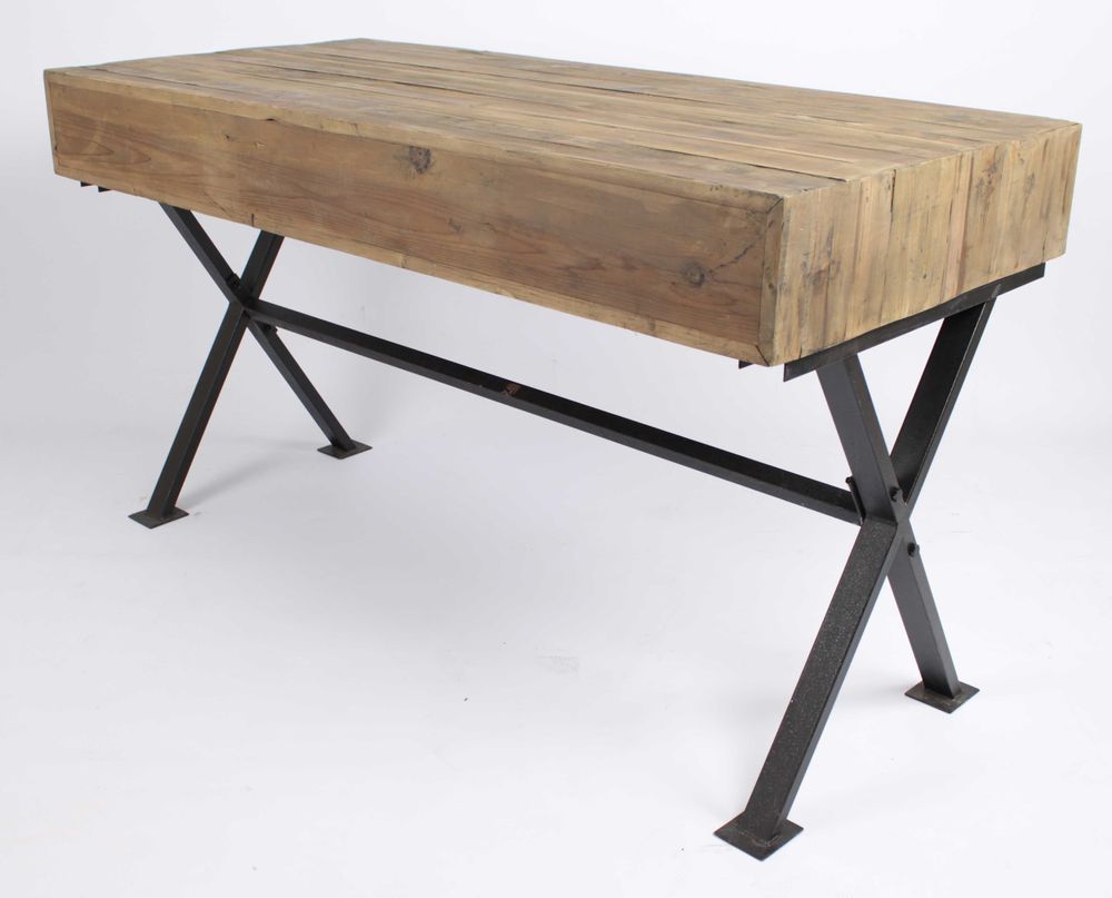 Desks - Industrial desk in metal and recycled wood, 150 cm, 3 drawers, vintage style - JP2B DECORATION