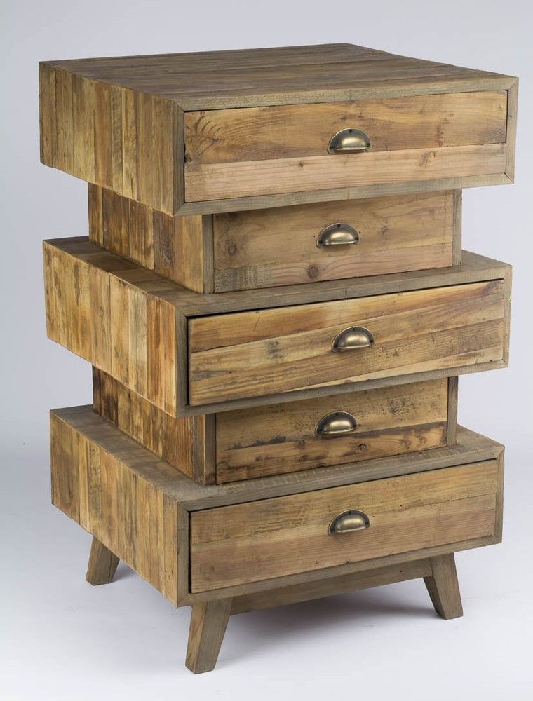 Chests of drawers - Support furniture in recycled wood, 100 cm, vintage industrial style - JP2B DECORATION