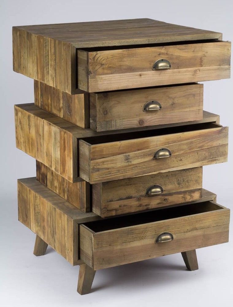 Chests of drawers - Support furniture in recycled wood, 100 cm, vintage industrial style - JP2B DECORATION