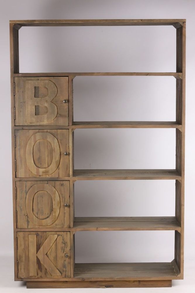 Bookshelves - BOOK Shelf in Recycled Elm Wood, 180 cm, 4 Shelves - JP2B DECORATION
