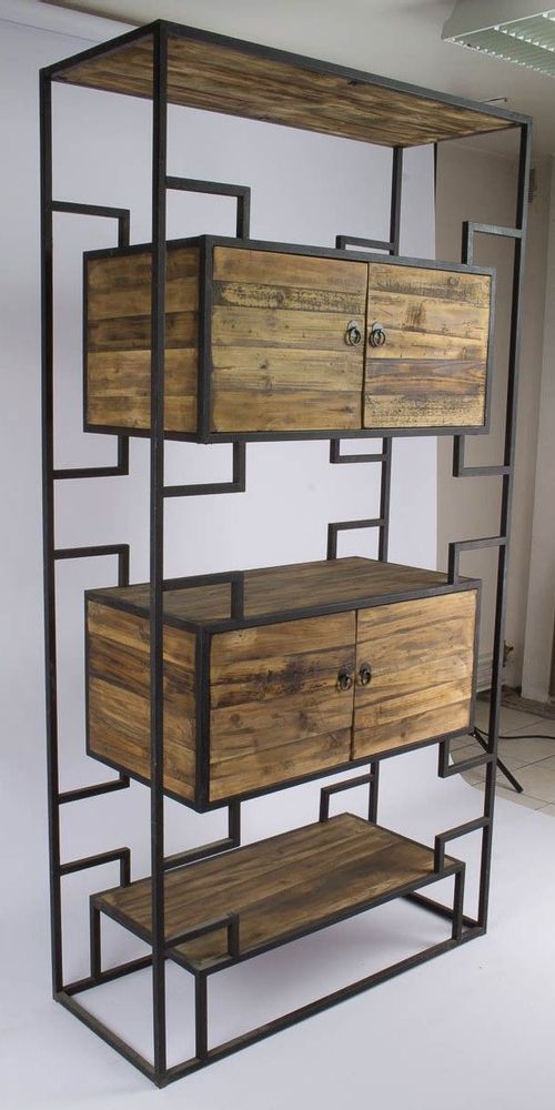 Etagères - Étagère en métal et bois recyclé, 215 cm, style industriel vintage - JP2B DECORATION