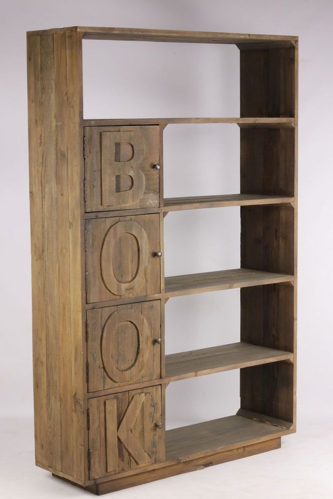 Bookshelves - BOOK Shelf in Recycled Elm Wood, 180 cm, 4 Shelves - JP2B DECORATION