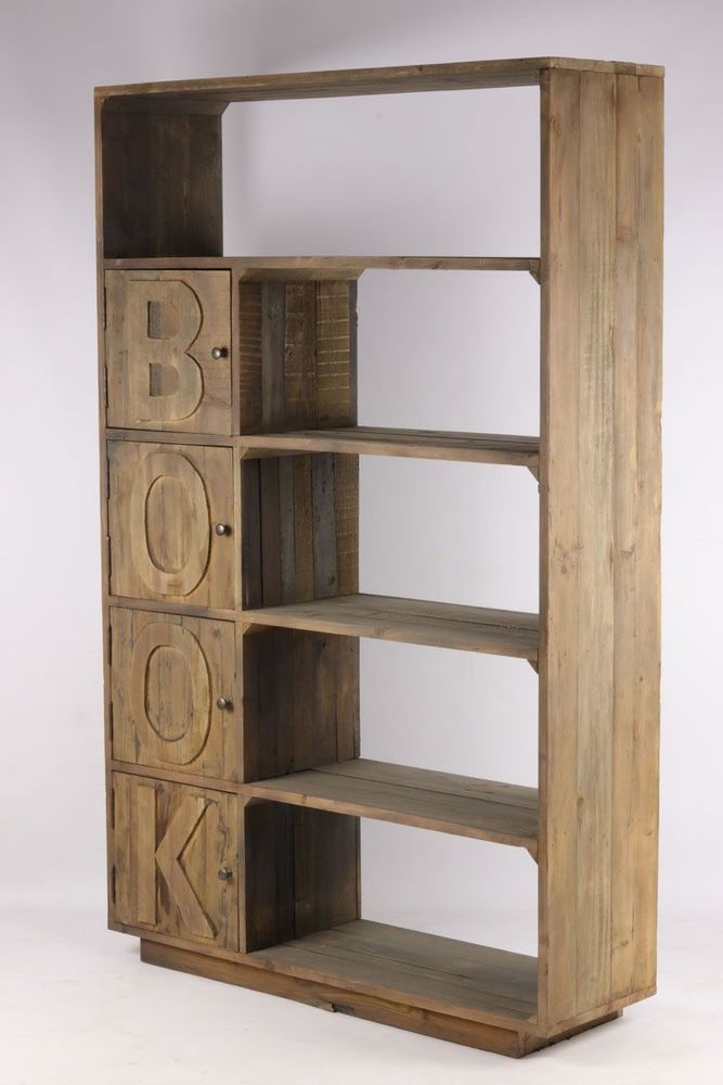 Bookshelves - BOOK Shelf in Recycled Elm Wood, 180 cm, 4 Shelves - JP2B DECORATION