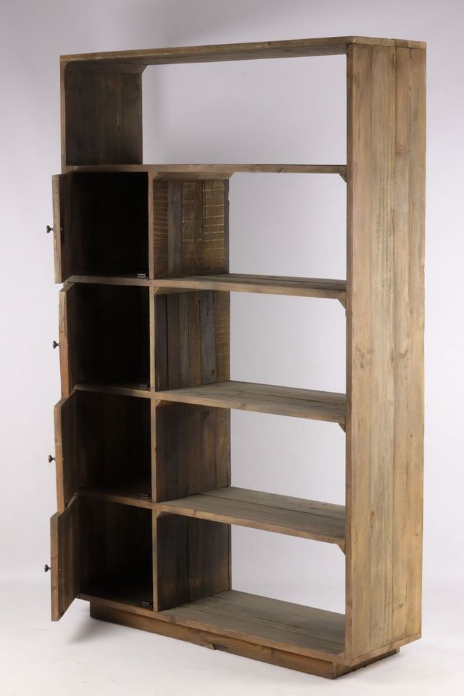 Bookshelves - BOOK Shelf in Recycled Elm Wood, 180 cm, 4 Shelves - JP2B DECORATION