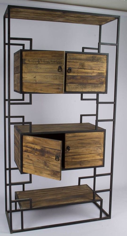 Etagères - Étagère en métal et bois recyclé, 215 cm, style industriel vintage - JP2B DECORATION