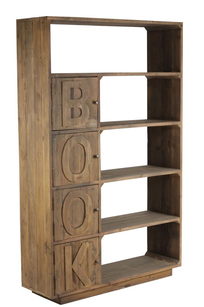 Bookshelves - BOOK Shelf in Recycled Elm Wood, 180 cm, 4 Shelves - JP2B DECORATION