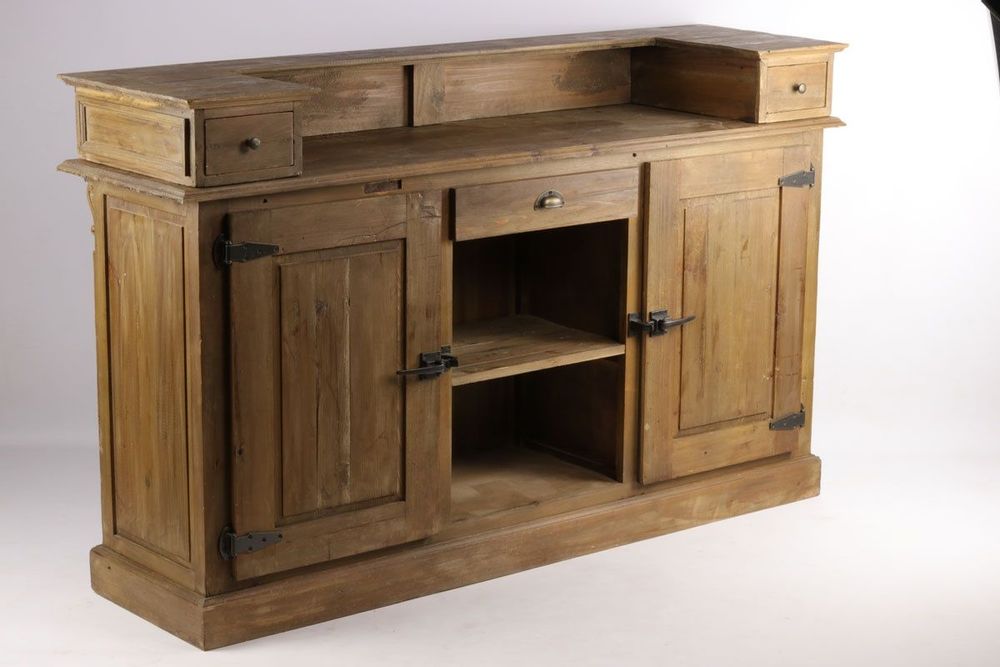 Buffets - Comptoir en bois recyclé, 180 cm, 3 tiroirs, style industriel vintage - JP2B DECORATION