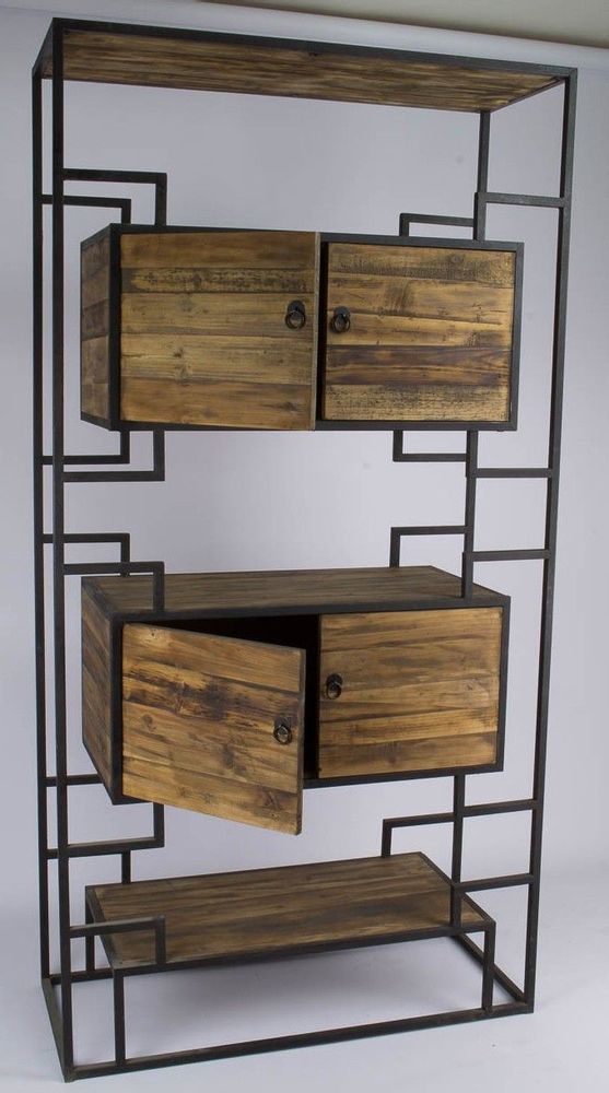 Etagères - Étagère en métal et bois recyclé, 215 cm, style industriel vintage - JP2B DECORATION