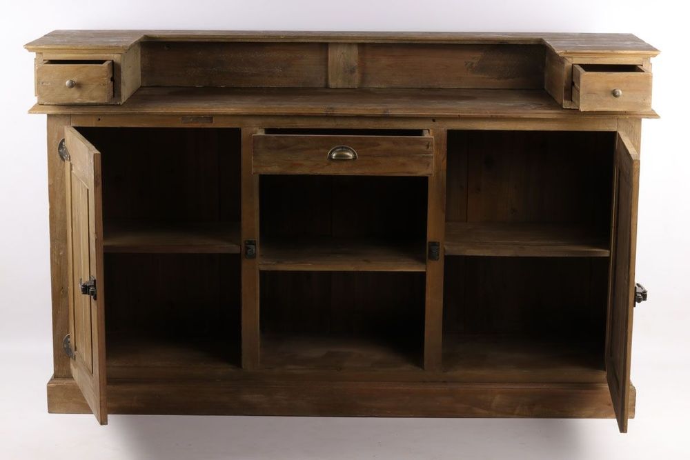 Buffets - Comptoir en bois recyclé, 180 cm, 3 tiroirs, style industriel vintage - JP2B DECORATION