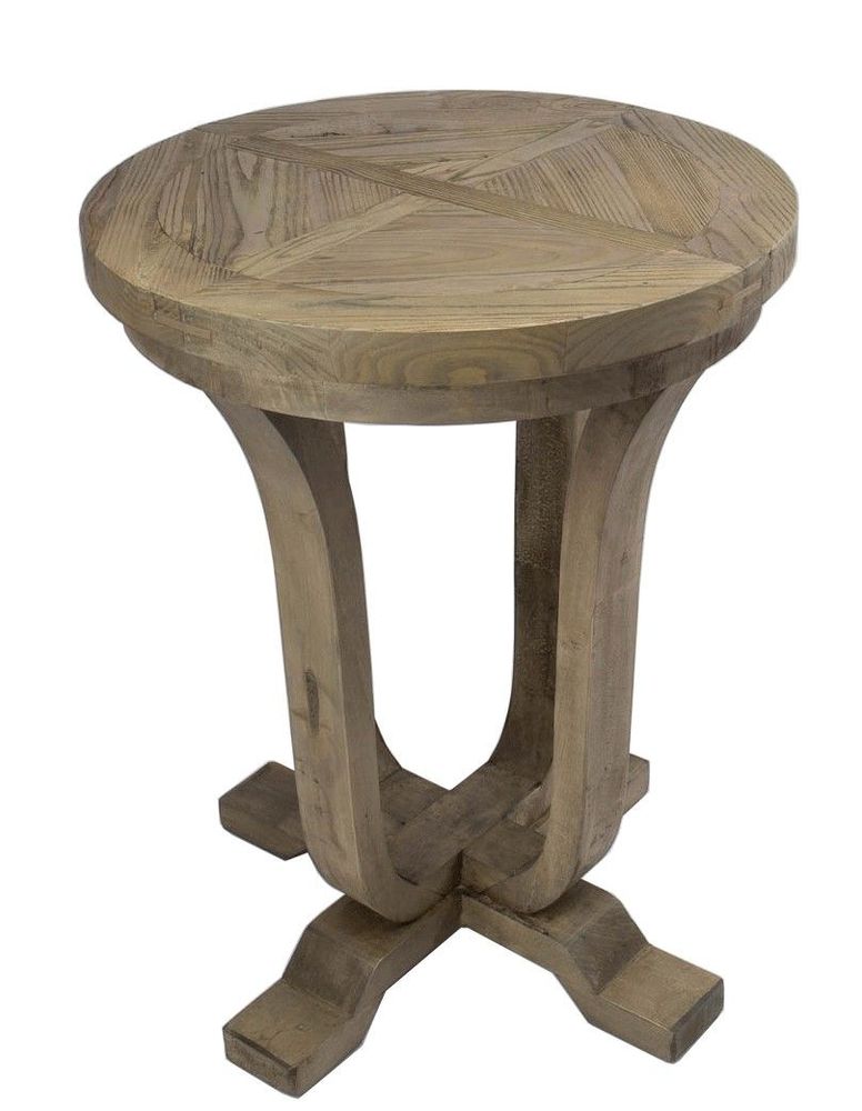 Dining Tables - Elm wood pedestal table, 78 cm, vintage natural style - JP2B DECORATION